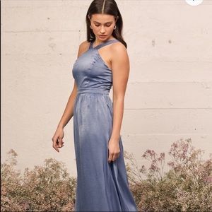 Vintage Blue Satin Maxi Dress